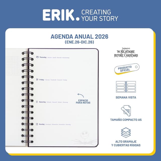 Detalle 2 de Grupo Erik Agenda 2026 A5 Semana Vista Pesadilla Antes de Navidad