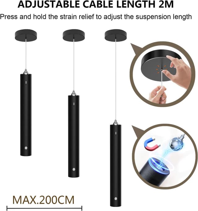 Detalle 2 de ACMHNC Akku Pendelleuchte Schwarz (LED, 4500 mAh) mit Touch-Dimmung und 3 Farbtemperaturen