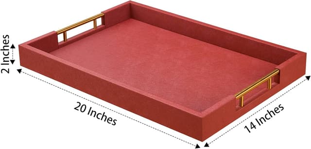 Detalle 2 de 14x20 Faux Leather Wood Serving Tray with Handles
