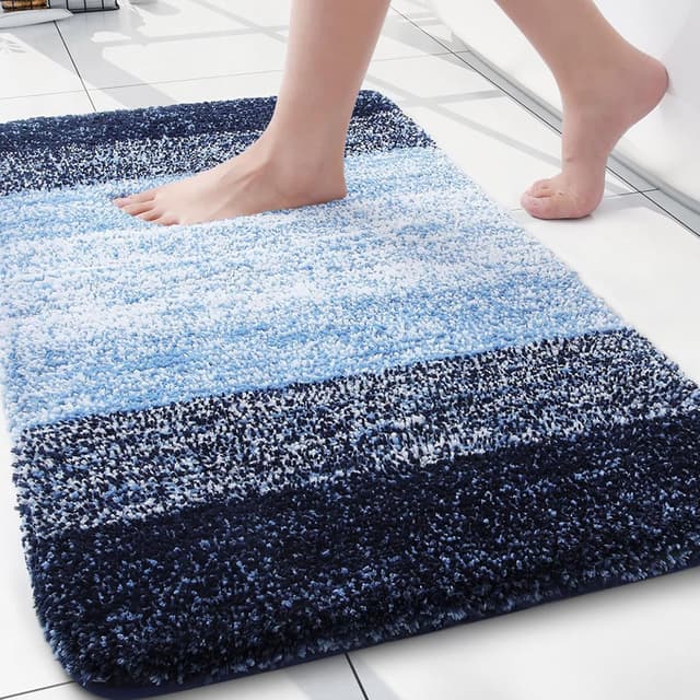 Detalle de Arotive Microfiber Shaggy Bathroom Rug (24x16) with Non-Slip Rubber Backing, Blue