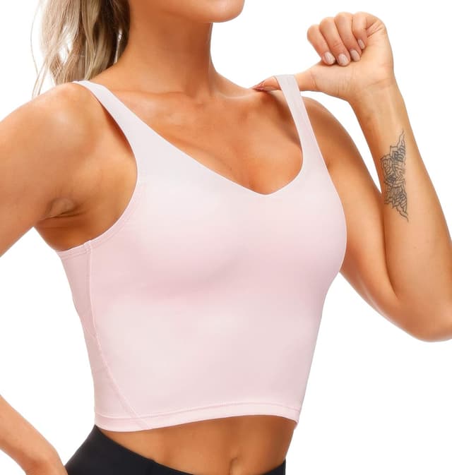 Detalle de THE GYM PEOPLE Longline reggiseno sportivo da donna senza ferretto, imbottito medio e supporto yoga/palestra