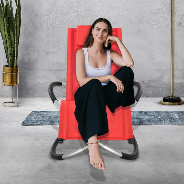 Thumbnail 6 de tillvex Relaxliege Gartenliege (Liegestuhl wetterfest, Schwungliege) bis 180 kg, atmungsaktiv – Rot