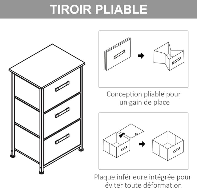 Thumbnail 6 de HOMCOM Commode 3 tiroirs en Tissu Gris