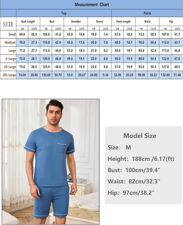 Thumbnail 5 de Bresdk Pigiama Uomo Corto Estivo in Cotone 95% 2 pezzi