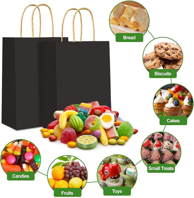 Detalle de Gucass 50er Set Mittelgroße Papiertüten mit Henkel (Schwarz Kraft), 21×11×27 cm