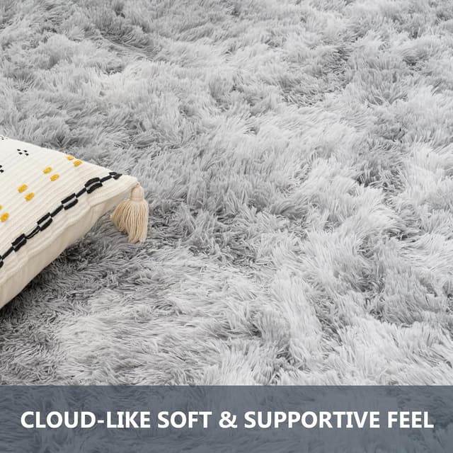 Detalle 2 de Vamcheer tapis de salon moderne pelucheux 8 mm lavable antidérapant tie-dye/gris clair 160x230