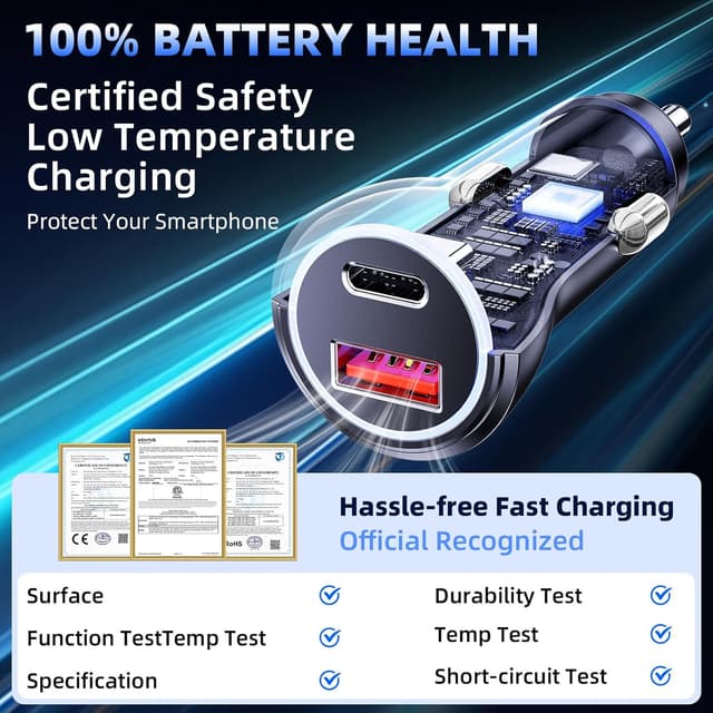 Detalle de Caricatore Auto 2 Porte Metallo 48W USB‑C PD 30W + USB-A QC3.0 18W per accendisigari 12V/24V