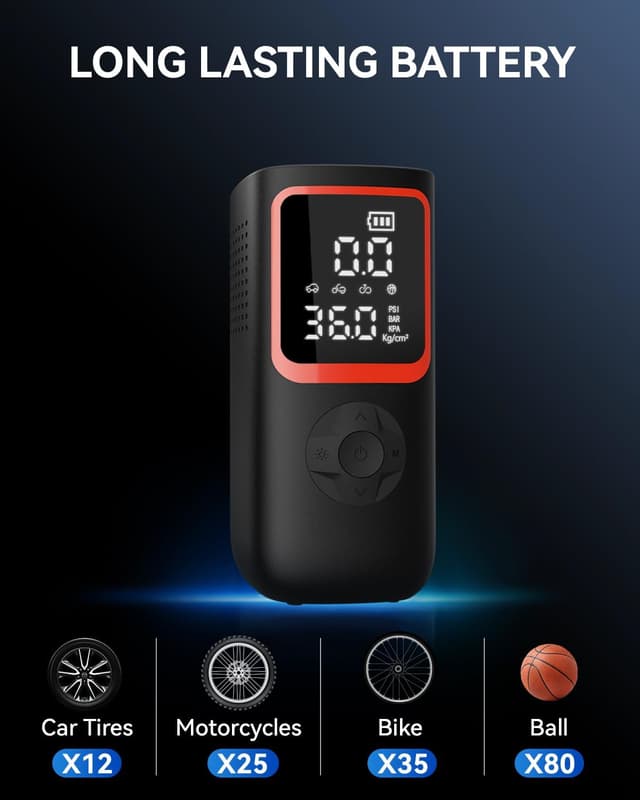 Detalle de Portable Tire Inflator Air Compressor (150PSI) with Dual Display, LED Light & USB Output