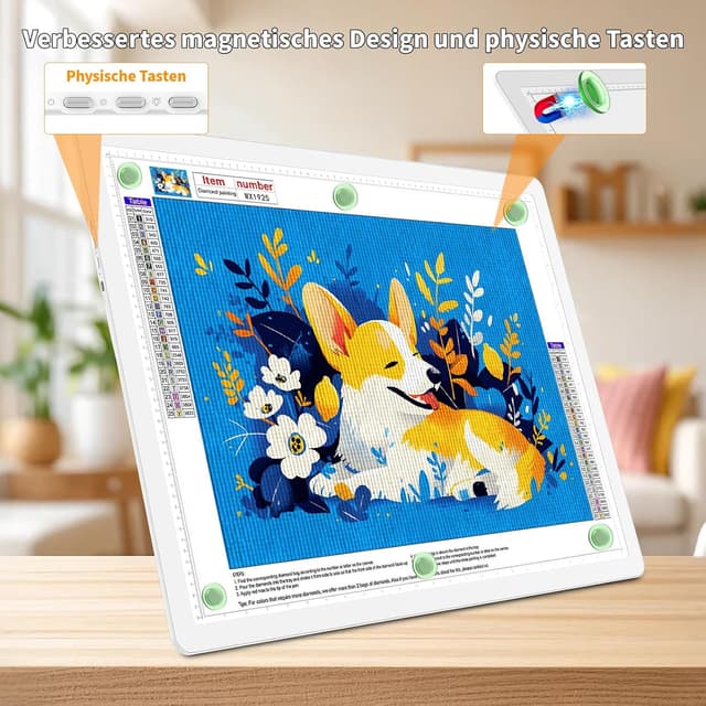 Detalle de TOHETO A2 Leuchttisch für Diamantmalerei (64 × 46,6 cm) – kabellose Lichtbox mit Magneten und Akku