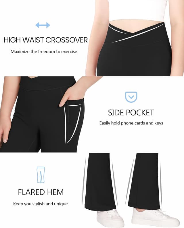 Detalle 2 de JOCMIC Girls Flare Leggings (Kids Bell Bottom, High-Waisted Bootcut Yoga & Dance Pants)