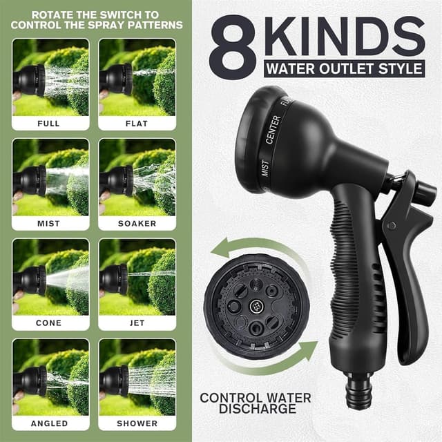 Detalle 2 de Expandable Garden Hose Pipe (50FT) with 8-Function Spray Nozzle & 1/2", 3/4" Connectors
