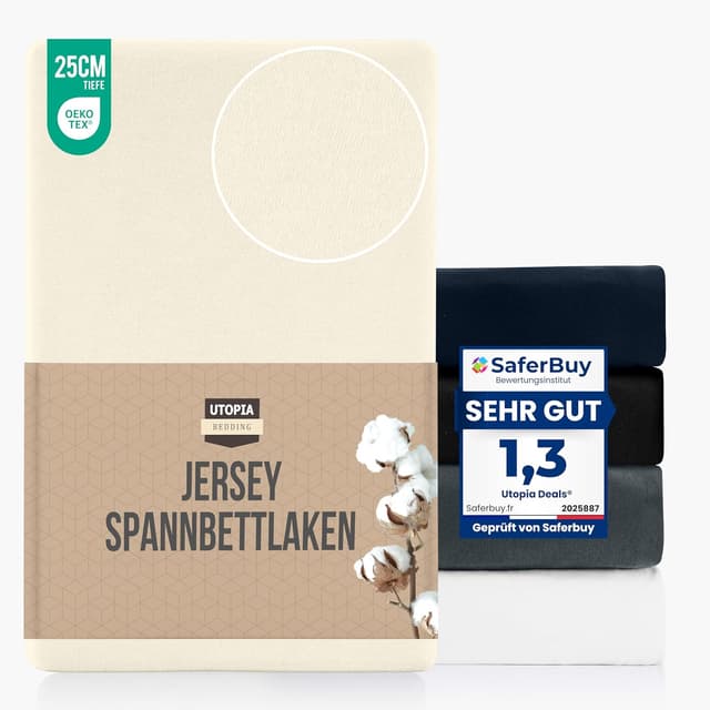 Detalle de Utopia Bedding Jersey-Spannbettlaken in Beige, 120 x 200 cm, 25 cm Einstecktiefe