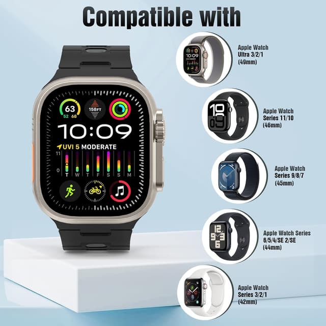 Detalle 2 de TiMOVO Sport silicone strap for Apple Watch (49mm–42mm) in Black & Gray