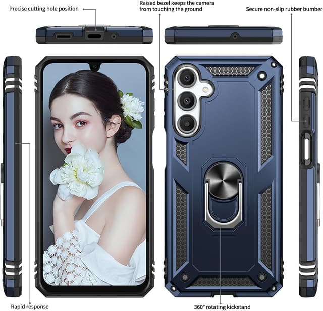 Detalle 2 de LeYi Samsung Galaxy A16 4G/5G Case with Ring Holder & Dual Protection (Blue)