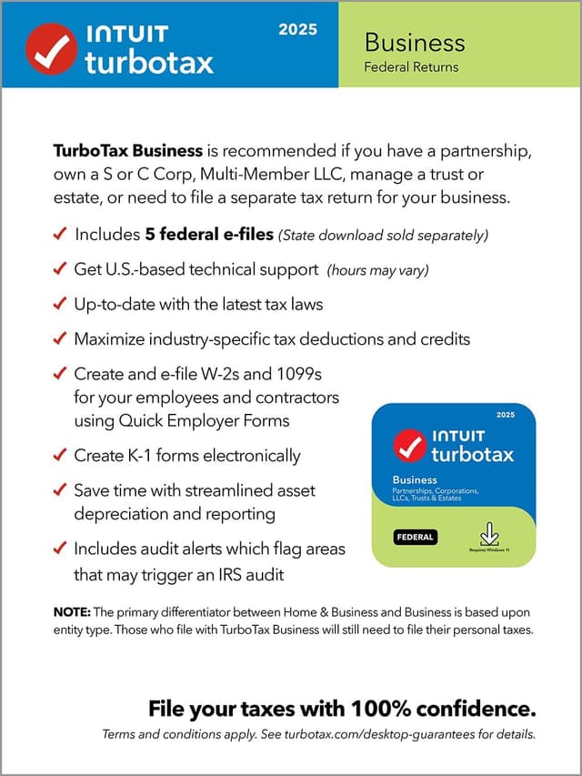 Detalle de TurboTax Business Desktop 2025, 5 e-files