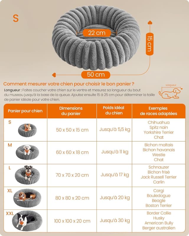 Detalle 2 de Feandrea Panier pour chien et chat petite taille PGW301GD01 (diamètre 50 cm) avec coussin lavable antidérapant