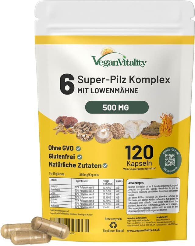 Detalle de Vegan Vitality Pilz Komplex 120 Kapseln