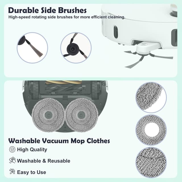 Detalle de Ersatz-Zubehör-Set kompatibel für Dreame L50/L50S/L40s Pro Ultra & Mova V50/P50s Ultra (Hauptbürste, Filter, Seitenbürsten, Wischpads, Staubbeutel)