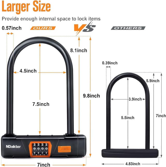 Detalle de NDakter Bike Lock 1.2m cable combo