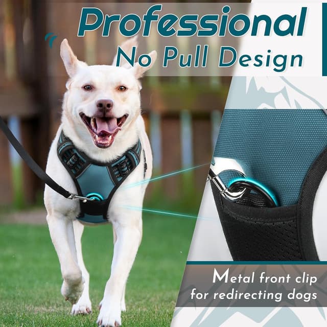 Detalle de Eagloo Harnais anti-traction réfléchissant pour chien Taille M, vert foncé (avec poignée de contrôle)