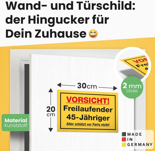 Detalle de DankeDir! „Freilaufender 45-Jähriger“ Spruch-Schild als Geburtstagskarte (30 x 20 cm)