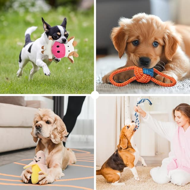 Detalle de Toozey Hundespielzeug für kleine Hunde – 8-teiliges Welpenspielzeug-Set mit Quietschern und Baumwollseil