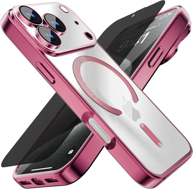 Detalle de Misscase Magnetic Clear Case for iPhone 17 Pro (6.3 inch) with Camera Lens Protector & Privacy Screen (Pink)