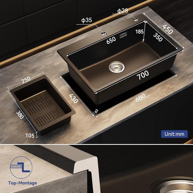 Thumbnail 1 de Sofetiy Granitspüle Schwarz 70x45 cm