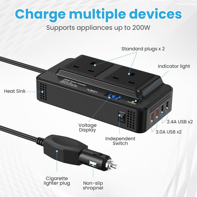 Detalle 2 de 200W Car Voltage Converter Inverter 12V to 230V 🔌