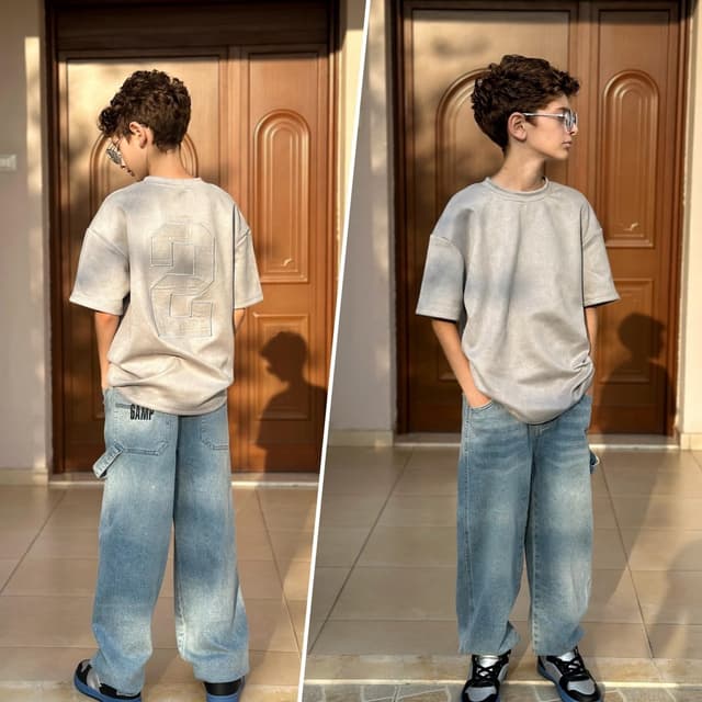 Detalle de Rolanko Baggy-Jeans Jungen mit elastischem Bund und mehreren Taschen – Cargo-Style im Vintage-Jeans-Look