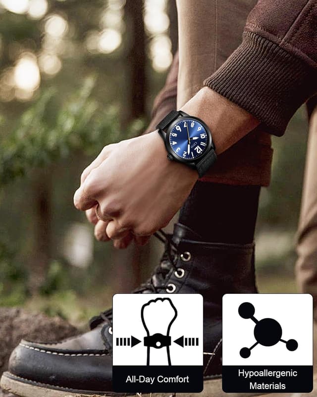 Detalle de CIVO Herren Analog-Uhr mit gut lesbarem Ziffernblatt, 42 mm, wasserdicht (3ATM) – leicht & bequemes Nylonband
