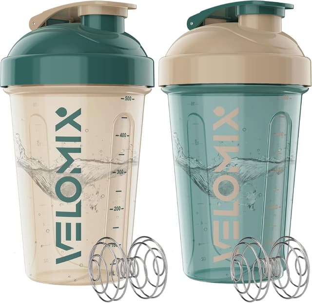 Detalle de VELOMIX 2-Pack Protein Shaker Bottle (up to 600ml) with Wire Mixball