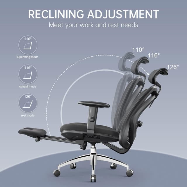 Detalle de SIHOO M18M156 chaise de bureau ergonomique avec repose-pieds et appui-tête noir