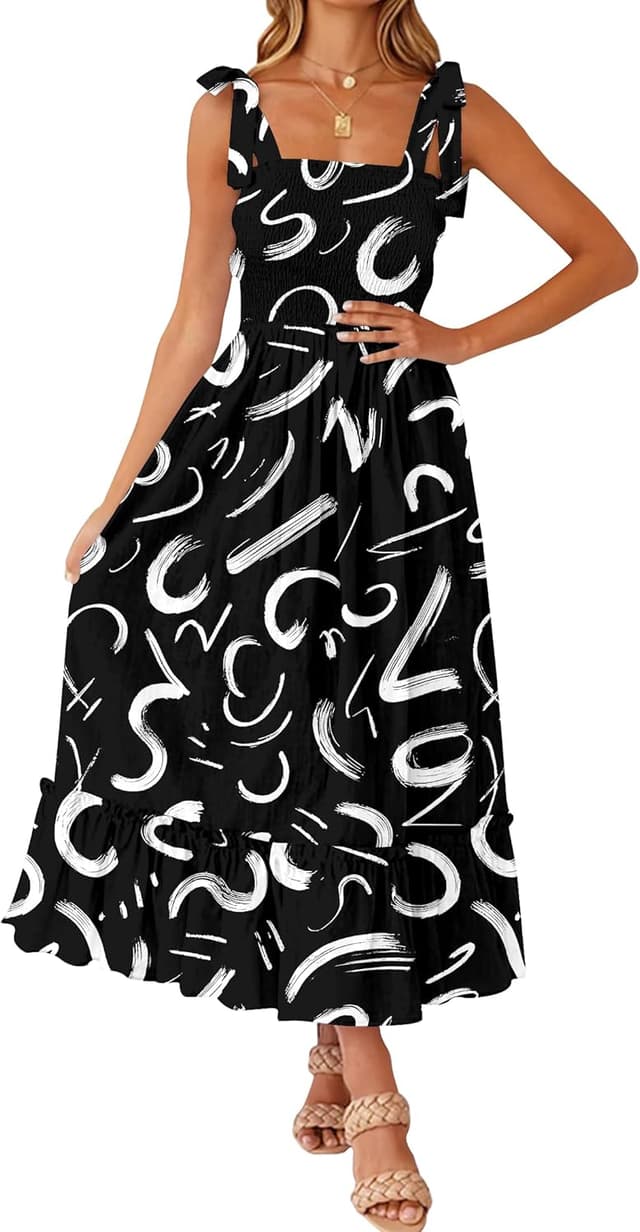 Detalle de Tobrief Women’s Boho Maxi Dress with Spaghetti Straps, Square Neck & Rayon Ruffle Detail
