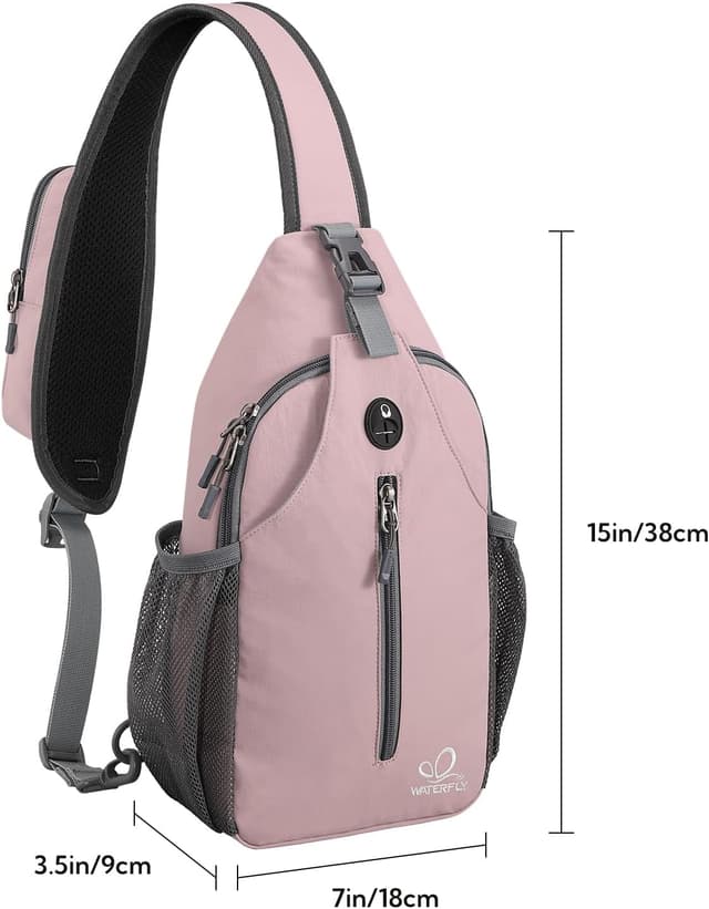 Detalle de WATERFLY Crossbody Sling Backpack Sling Bag Travel Hiking Chest Bag (Pink)
