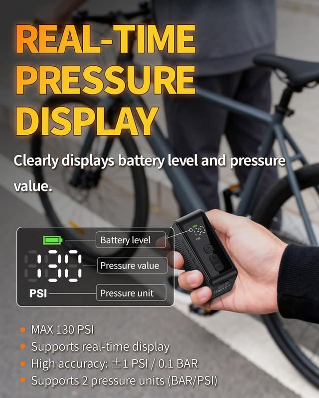 Detalle de TOWILD A13 electric bike pump 130 PSI