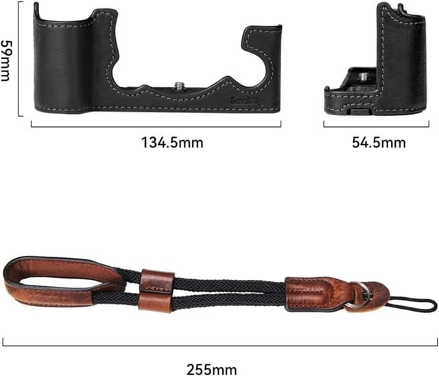 Detalle de SMALLRIG X-T5 Half Case 3927 aus braunem Leder mit Handschlaufe und Auslöser für Fujifilm X-T5