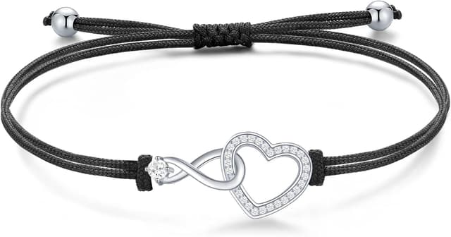 Detalle de Jrêveinfini Infini Bracelet Femme en argent 925 S925 ajustable (cordon noir) avec boîte cadeau