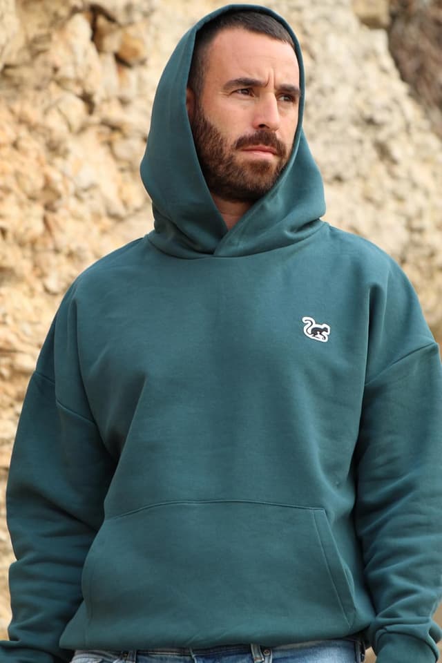 Detalle de Surf Monkey Hoodie à capuche oversize en coton biologique (sans cordon) – adulte