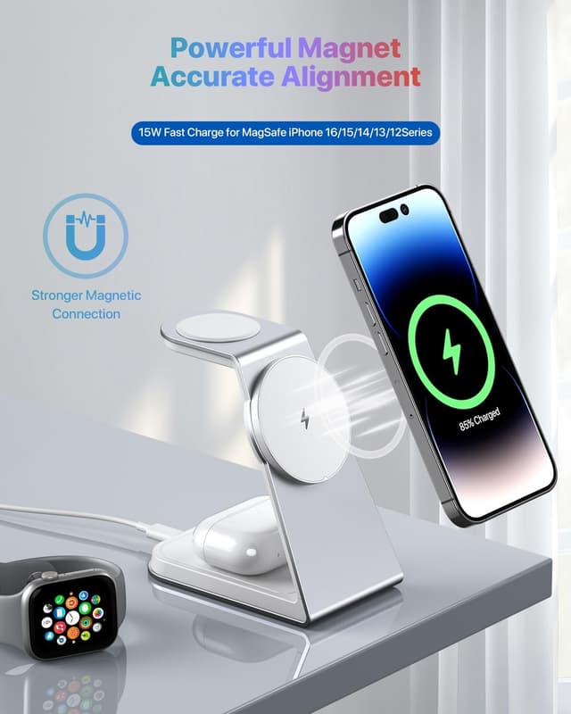 Thumbnail 2 de MagSafe 3‑in‑1 Magnetic 15W Wireless Charging Station