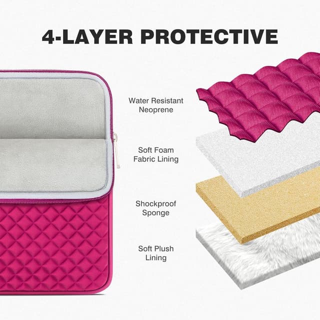 Detalle de RAINYEAR 11–13 Inch Laptop Sleeve with Diamond Foam Protection (Deep Pink) for 13" MacBook Air/Pro and 11–11.6" Chromebooks