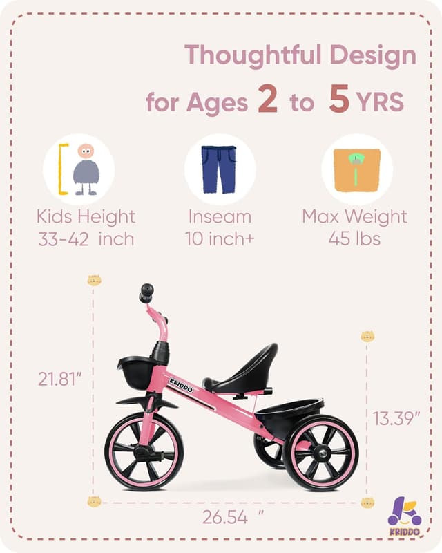 Thumbnail 2 de KRIDDO Tricycle for 2-5 Year Olds — Toddler Trike 24 months 🎲