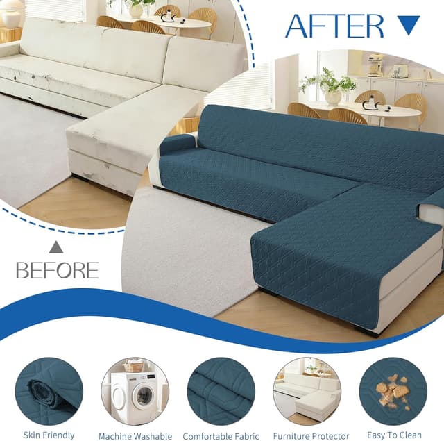 Detalle de YSTELLAA Impermeabile copridivano 2 posti con penisola, reversibile e antiscivolo verde scuro