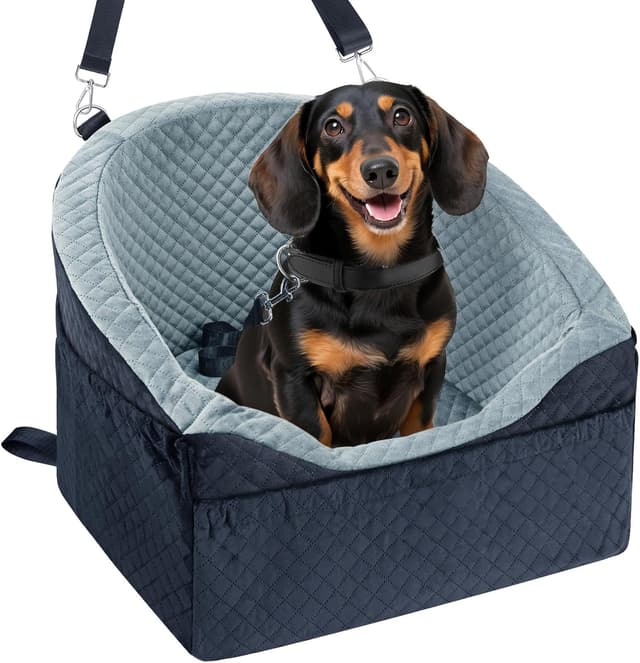 Detalle de Vivifying Hundeautositz mit abnehmbarer & waschbarer Sitzerhöhung, Sicherheitsgurt, Grau (für Hunde bis 11,3 kg)