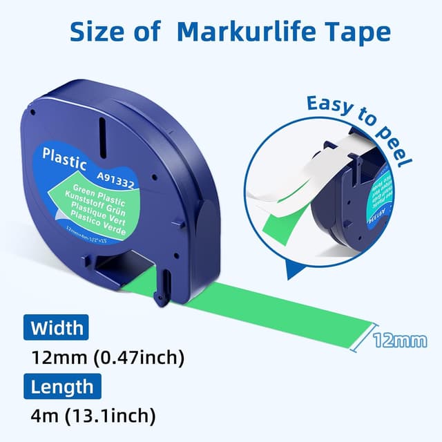Detalle 2 de 6er-Pack Etikettenband kompatibel mit DYMO LetraTag 12 mm x 4 m (UV-beständig, wasserfest) – bunt: Schwarz auf Klar/Weiß/Rot/Gelb/Blau/Grün