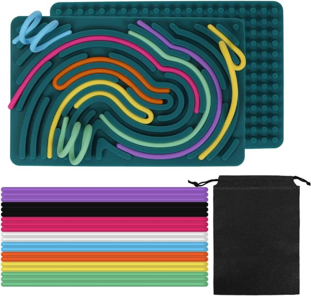 Detalle de HUKUMA Sensorik Activity Board aus Silikon – doppelseitiges Fidget-Spielzeug mit 20 Schnüren & Reisetasche