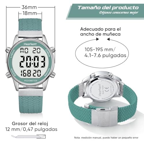 Thumbnail 6 de Reloj podómetro Hearkent para Mujer 2401 (Verde): pasos, calorías y distancia sin carga ni app