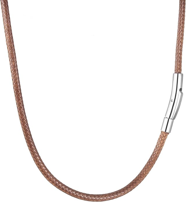 Detalle de RWQIAN Herren Lederkette 2/3 mm mit Verschluss – Lederband Halskette Schwarz/Braun, Länge 46–76 cm