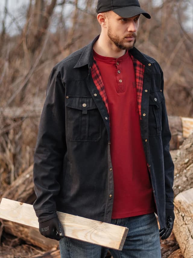 Detalle 2 de Mr.Stream Herren karierte Flanellfutter Jacke als Hemdjacke im Western-/Cowboy-Stil