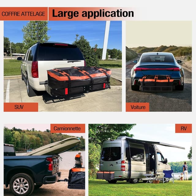 Detalle 2 de SUNORCHID Heckbox für Anhängerkupplung 150 x 61 x 61 cm (566 l) aus 600D PVC – wasserdichte Falt-Gepäckbox